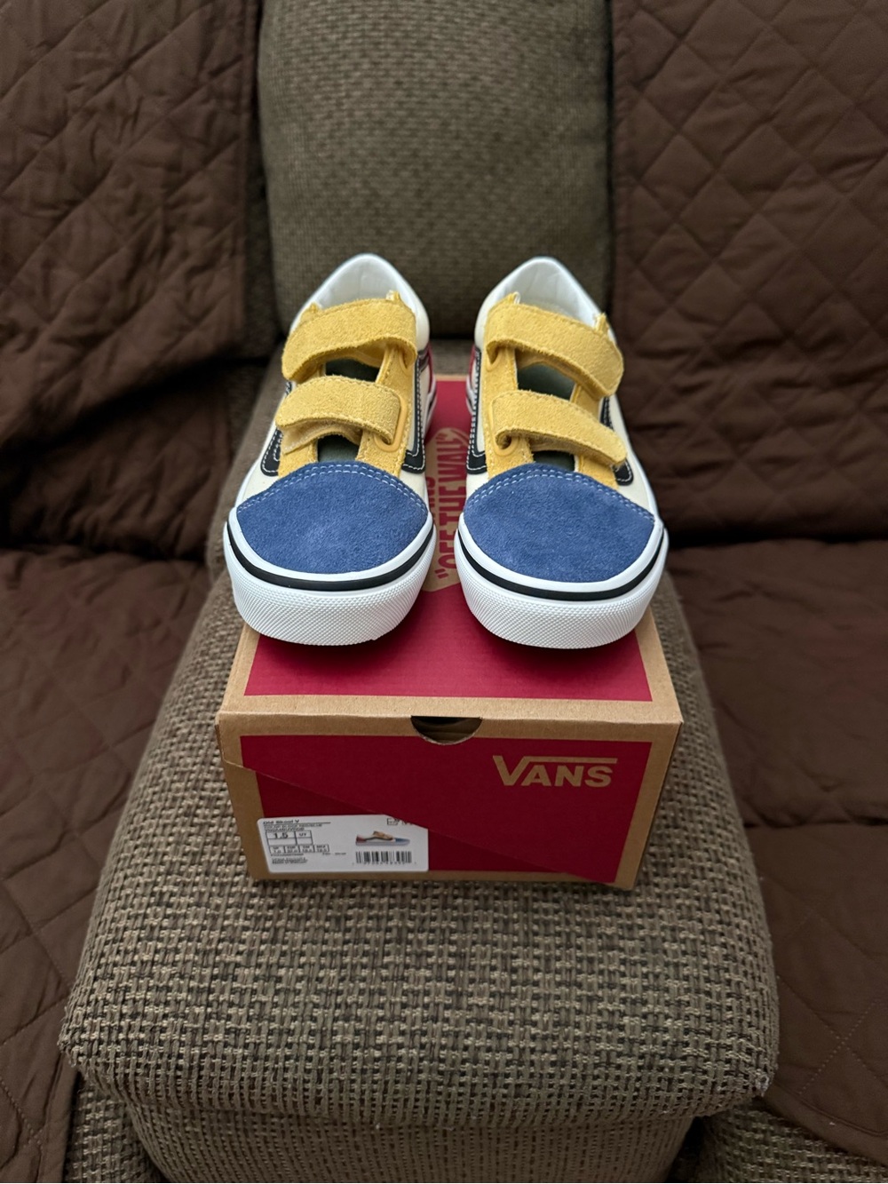 Vans Kids Two-Tone Velcro Sneakers in Yellow and Blue